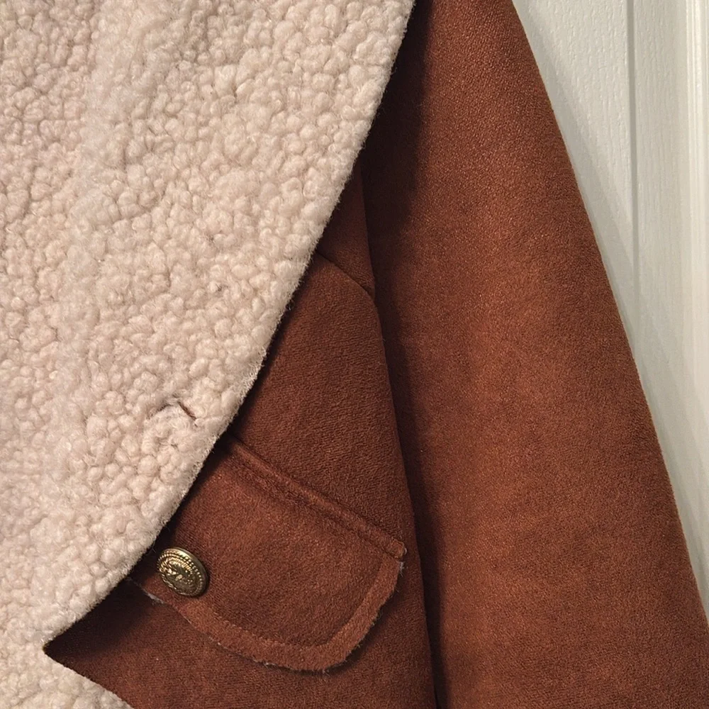 Like New Faux Suede Teddy Lined Crop Jacket - Picture 2 of 7